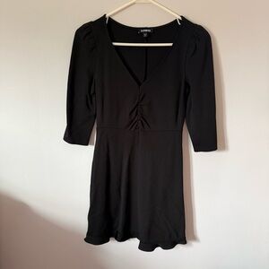 Express Cocktail Dress Black Puff Sleeve V Neck Dress 3/4 sleeve